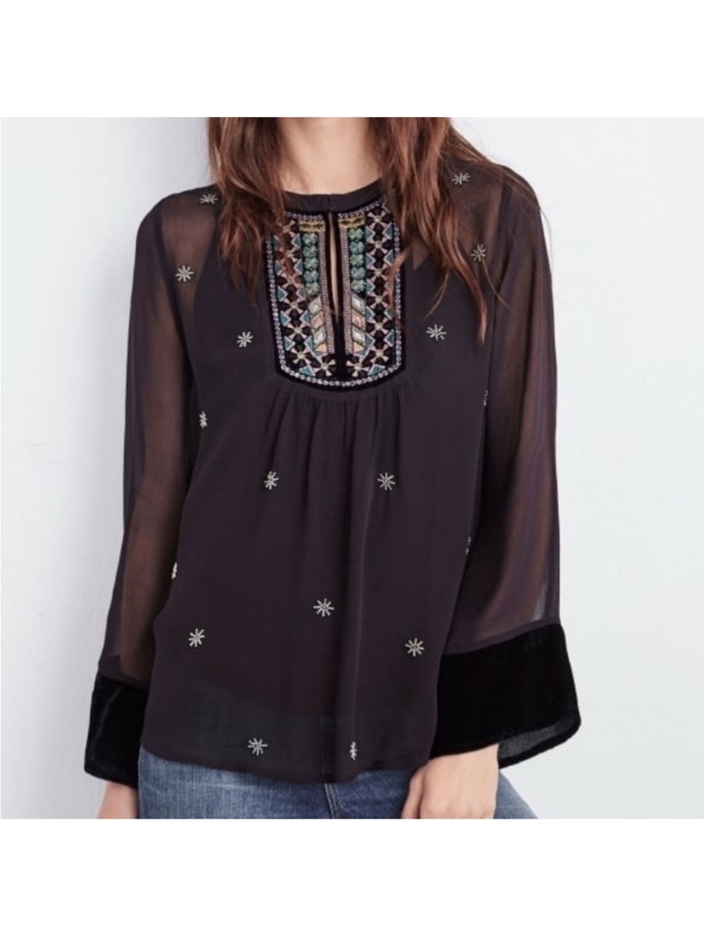 Velvet By Graham & Spencer Becky Beaded Velvet Georgette Top Size XS